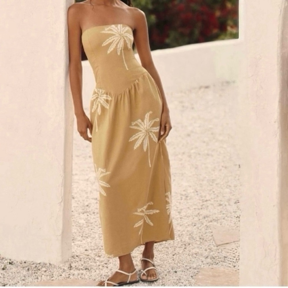 Celandine Linen Blend Strapless Drop-Waist dress NWT